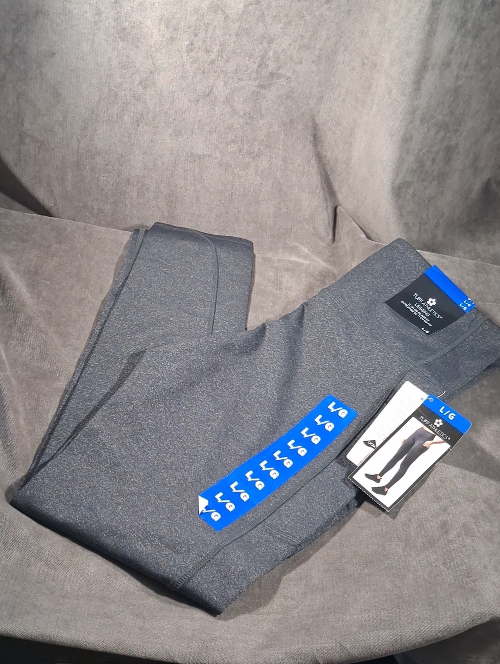 Tuff Athletics 8882302 Dark Speckled Grey Tapered Leggings with Pockets NWT L
